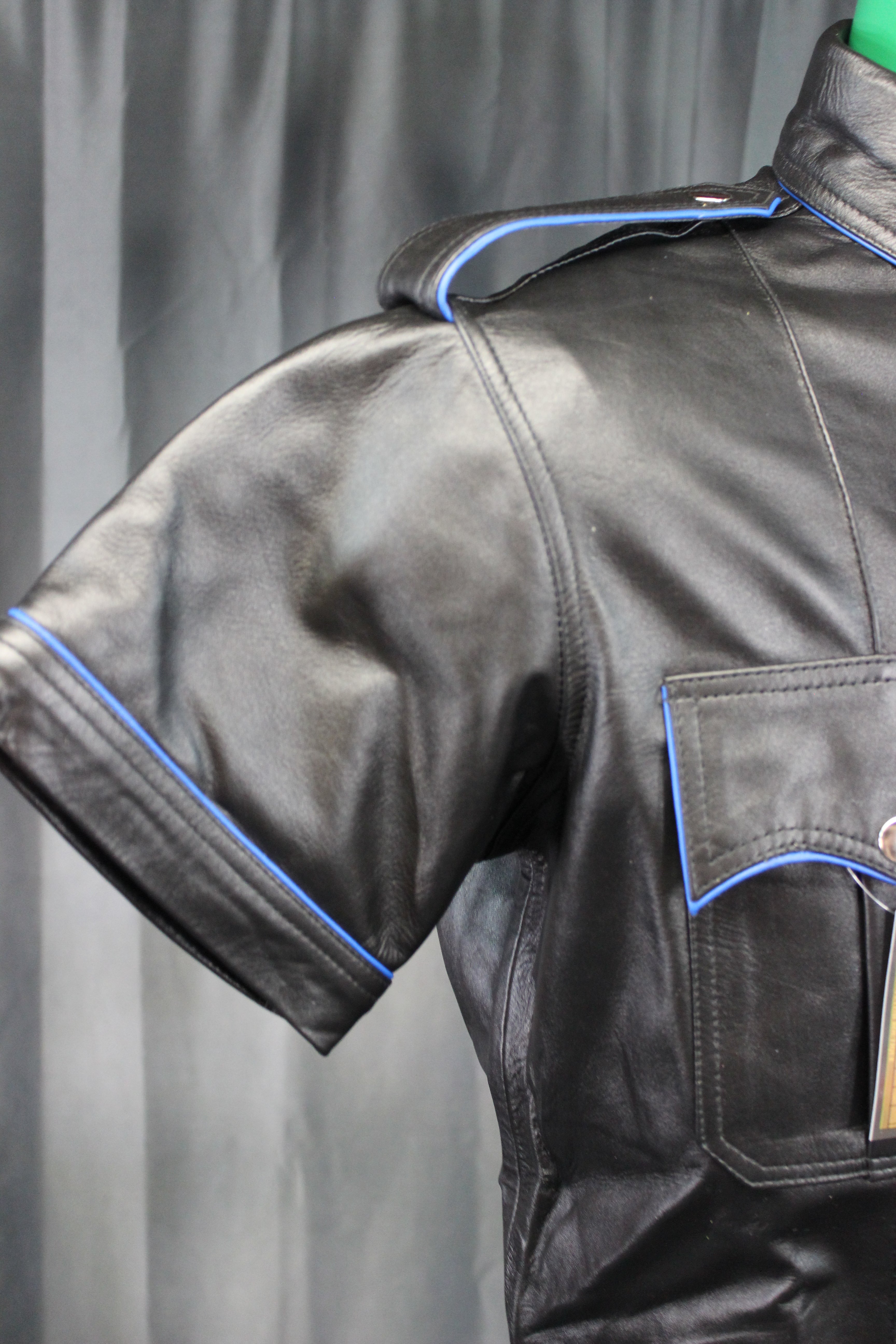 OnF Leather Shirts in Black with Blue Piping