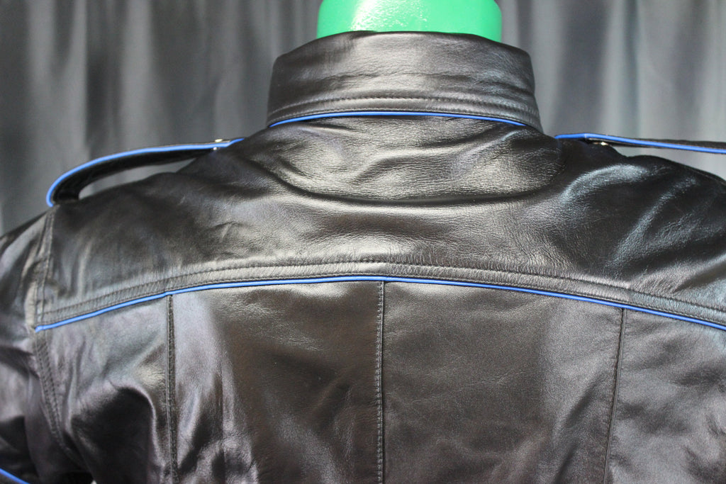 OnF Leather Shirts in Black with Blue Piping