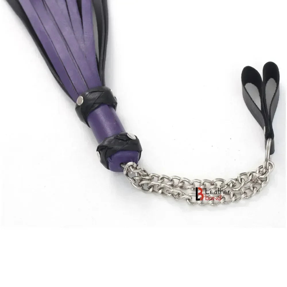 Real Genuine Cowhide Leather Finger Loop Flogger 25 Falls Purple Black Heavy Duty Thuddy Flog whip