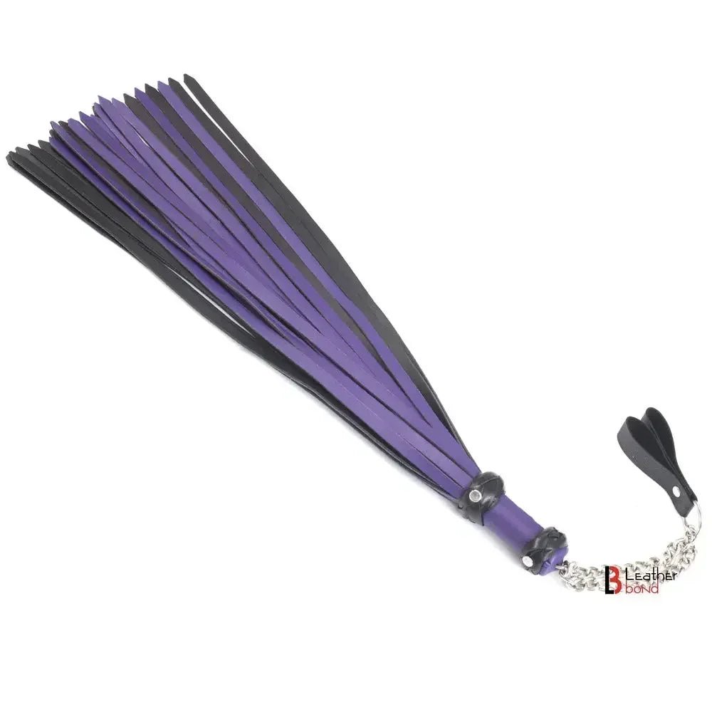 Real Genuine Cowhide Leather Finger Loop Flogger 25 Falls Purple Black Heavy Duty Thuddy Flog whip