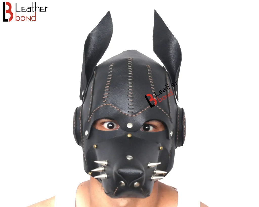 Cowhide Leather Puppy Dog Sensory Deprivation Hood Pet Play Mask & Reenactment Costume Gear
