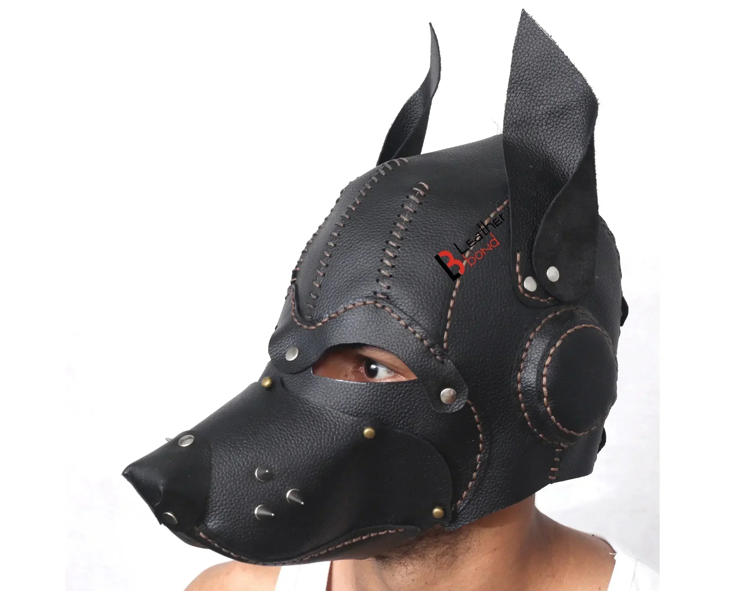 Cowhide Leather Puppy Dog Sensory Deprivation Hood Pet Play Mask & Reenactment Costume Gear