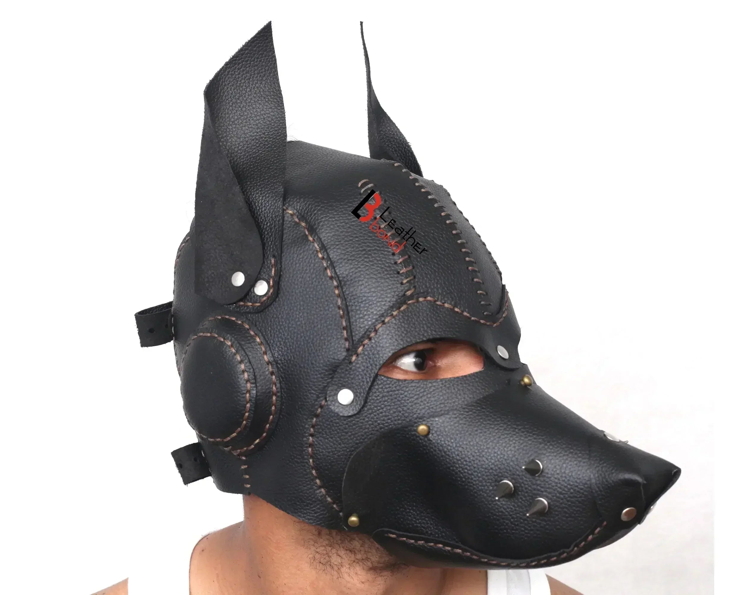 Cowhide Leather Puppy Dog Sensory Deprivation Hood Pet Play Mask & Reenactment Costume Gear