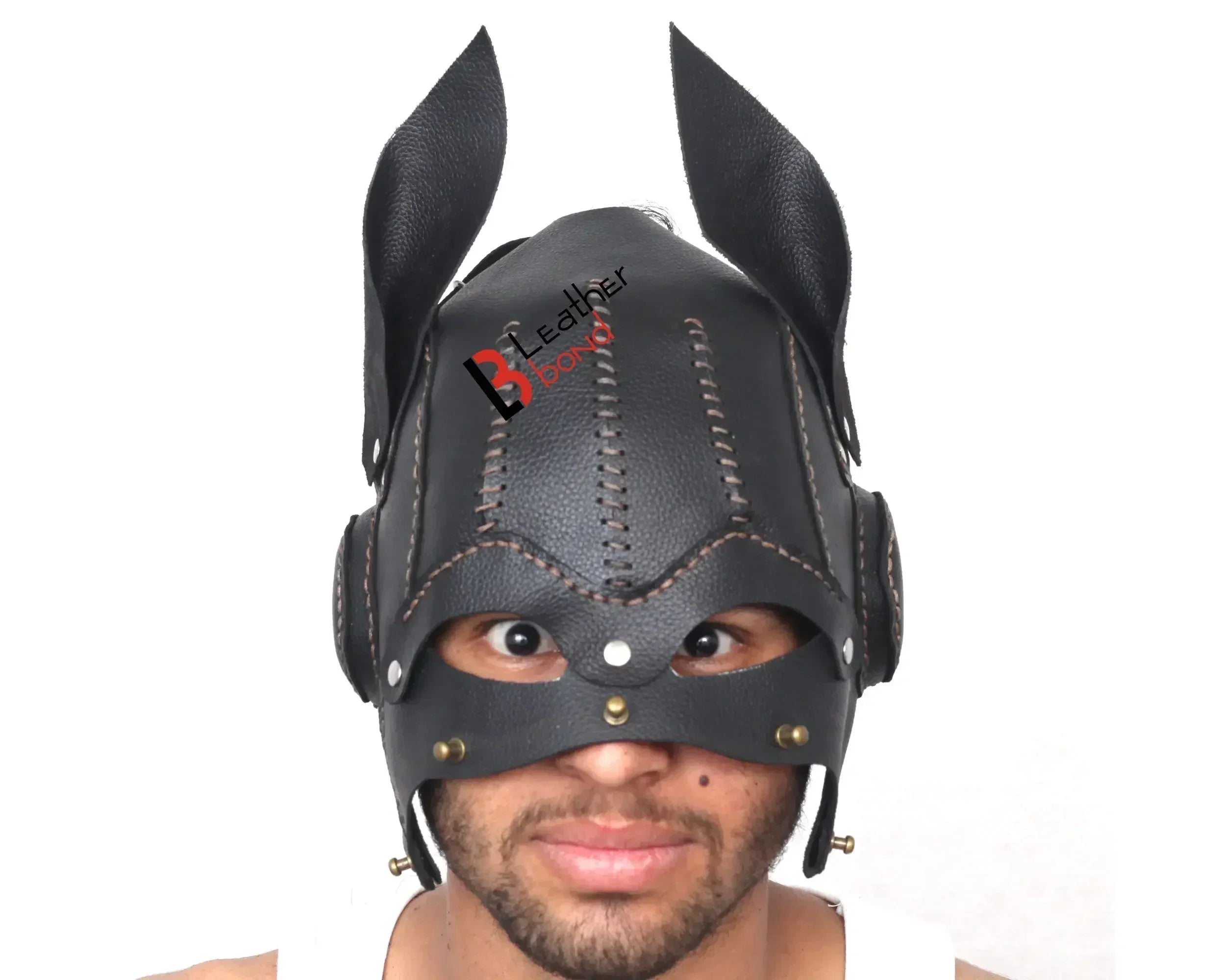 Cowhide Leather Puppy Dog Sensory Deprivation Hood Pet Play Mask & Reenactment Costume Gear