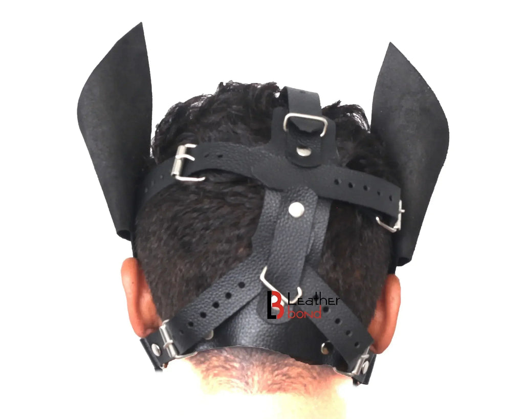 Genuine Cowhide Leather Puppy Dog Mask Hood Halloween Mask, Sensory Deprivation Hood & Pet Play Gear