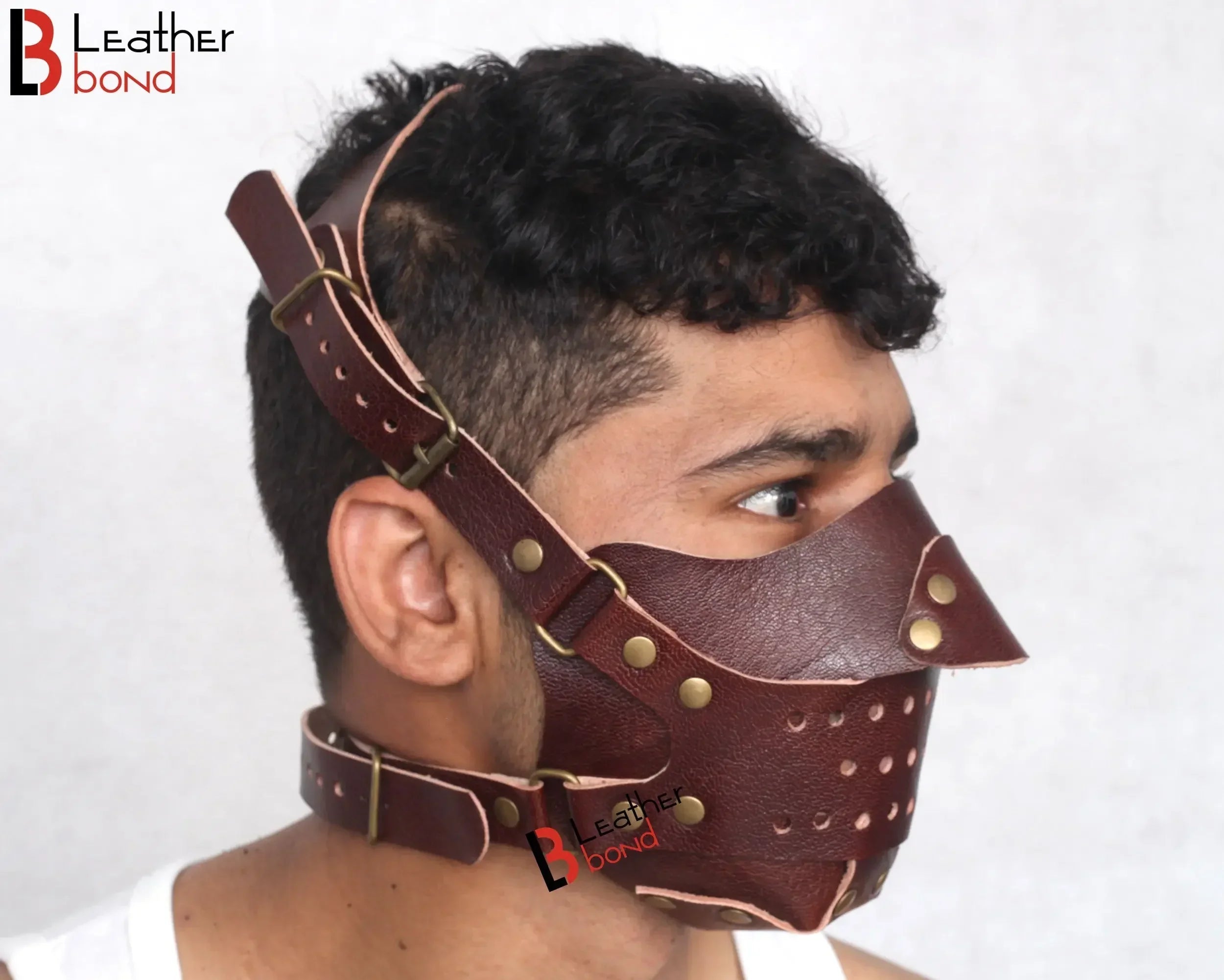 Genuine Cowhide Leather Steampunk Halloween Mask Hood BDSM Sensory Deprivation Hood & Reenactment Gear
