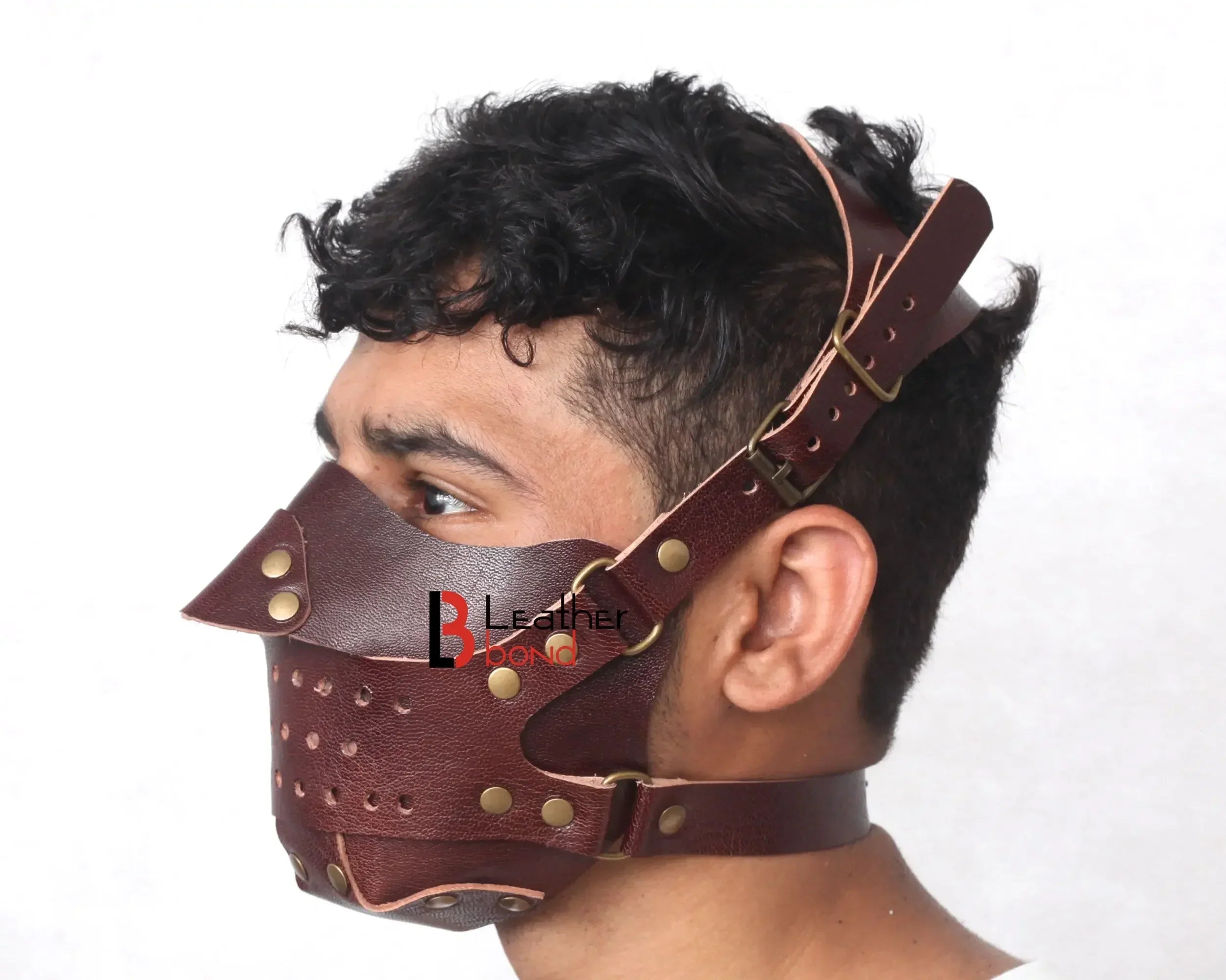 Genuine Cowhide Leather Steampunk Halloween Mask Hood BDSM Sensory Deprivation Hood & Reenactment Gear