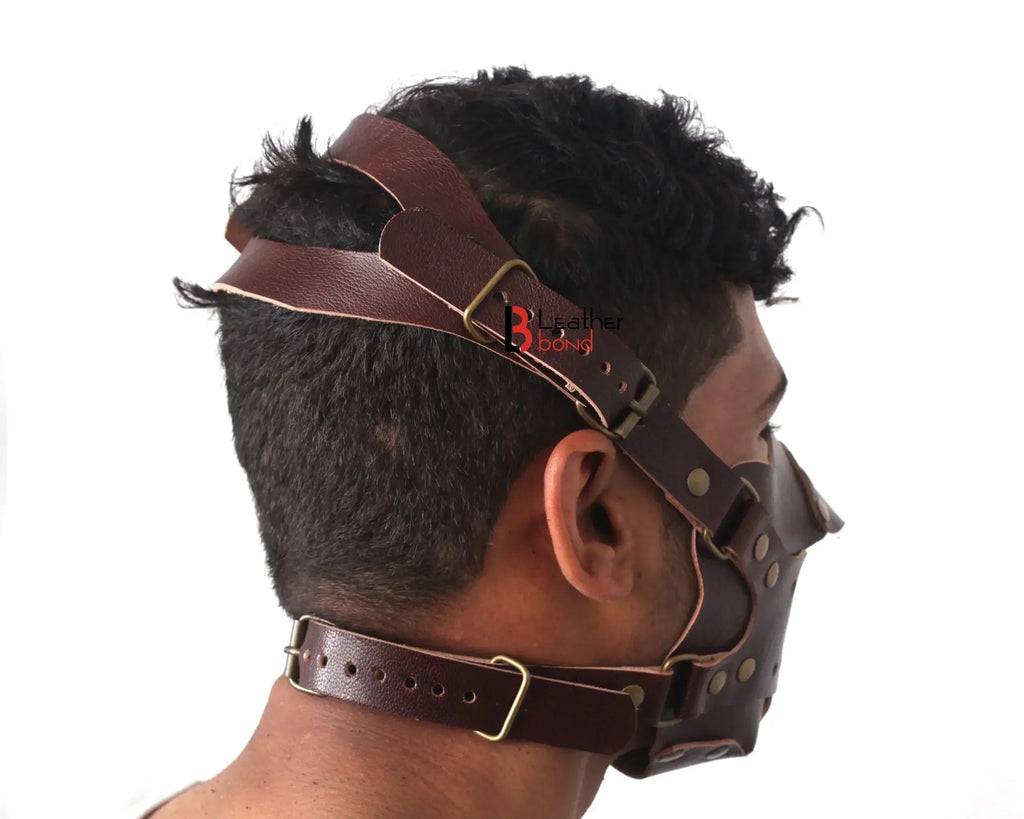 Genuine Cowhide Leather Steampunk Halloween Mask Hood BDSM Sensory Deprivation Hood & Reenactment Gear