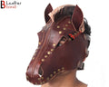 Genuine Cowhide Leather Horse Mask Hood Halloween Mask, BDSM Sensory Deprivation Hood & Reenactment Gear