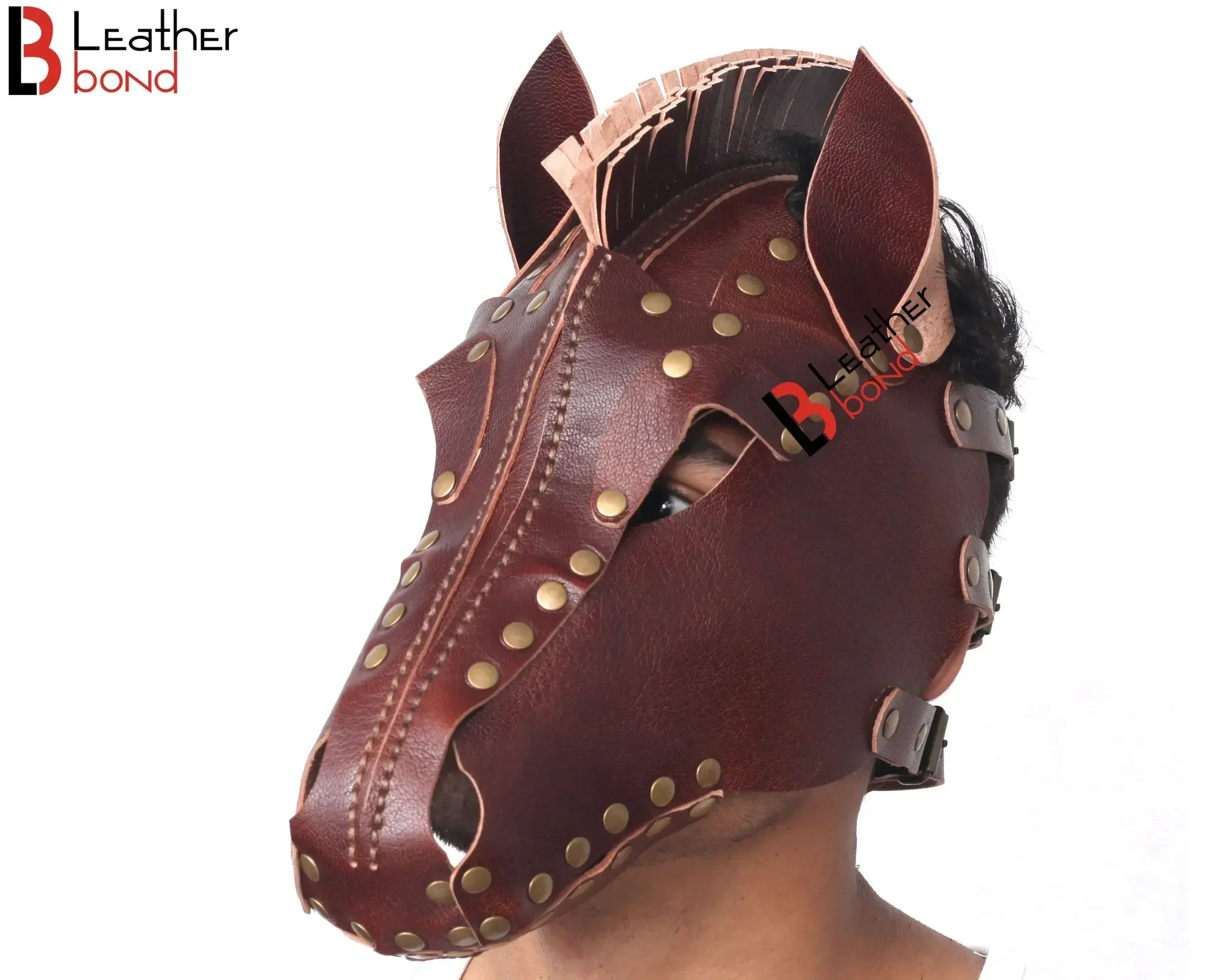 Genuine Cowhide Leather Horse Mask Hood Halloween Mask, BDSM Sensory Deprivation Hood & Reenactment Gear