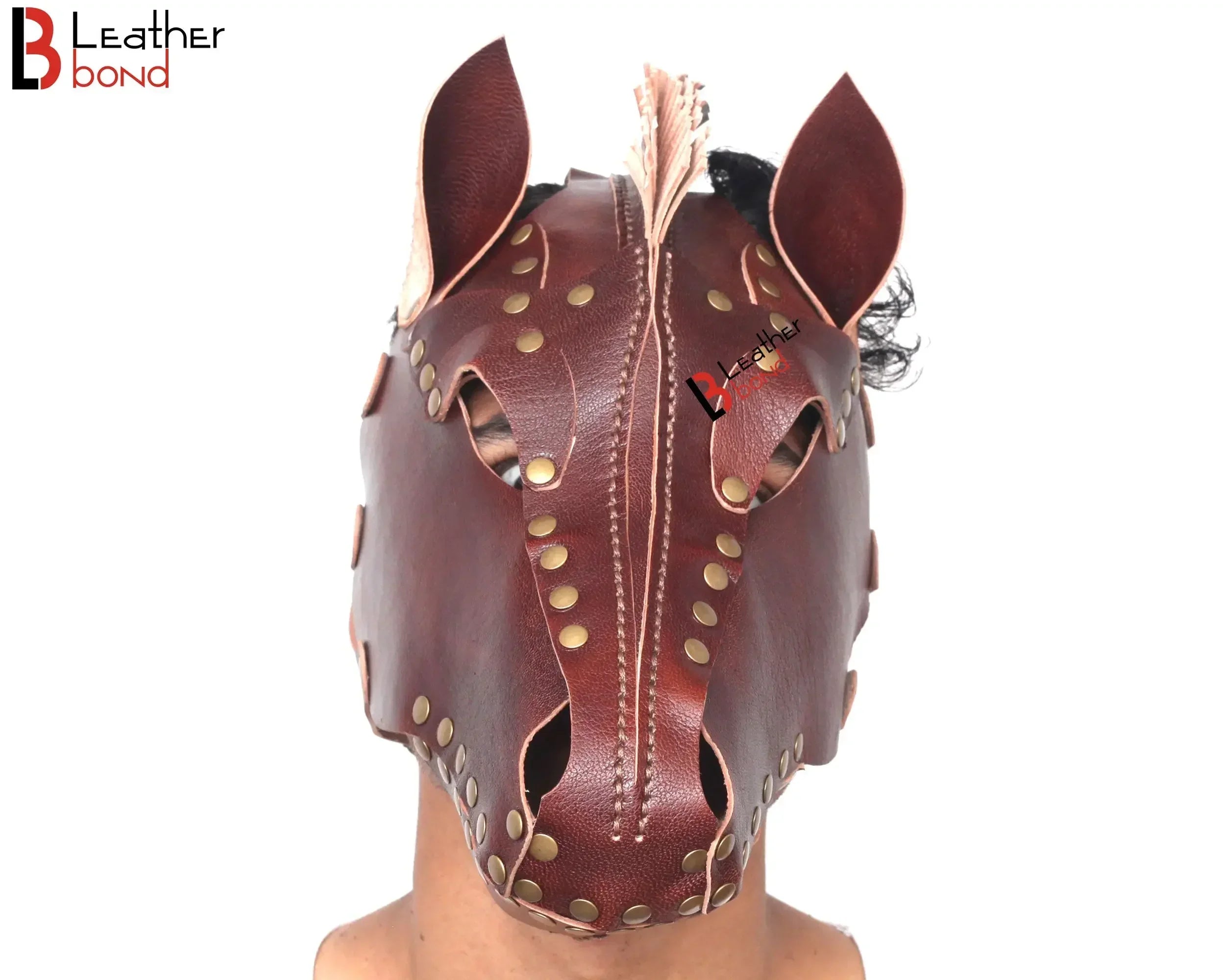 Genuine Cowhide Leather Horse Mask Hood Halloween Mask, BDSM Sensory Deprivation Hood & Reenactment Gear
