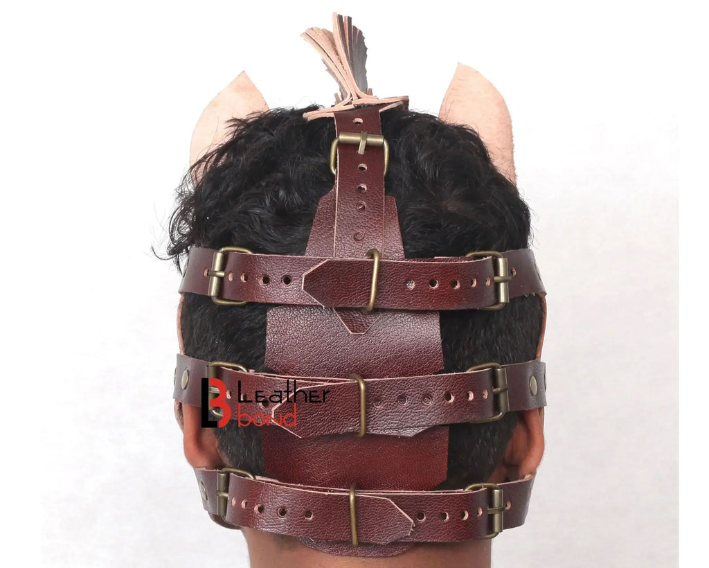 Genuine Cowhide Leather Horse Mask Hood Halloween Mask, BDSM Sensory Deprivation Hood & Reenactment Gear