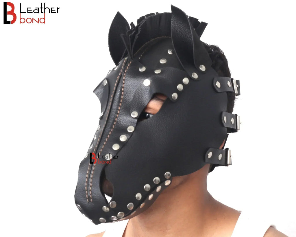Genuine Cowhide Leather Horse Mask Hood Halloween Mask & Sensory Deprivation Hood | Reenactment & BDSM Costume