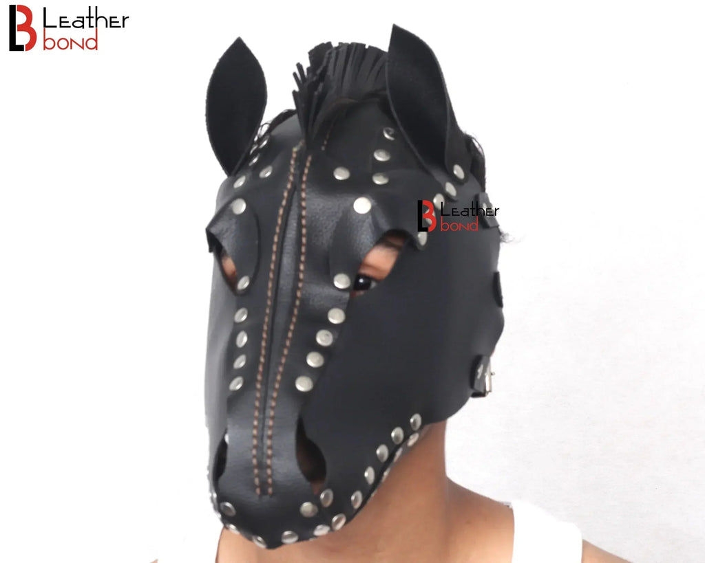 Genuine Cowhide Leather Horse Mask Hood Halloween Mask & Sensory Deprivation Hood | Reenactment & BDSM Costume