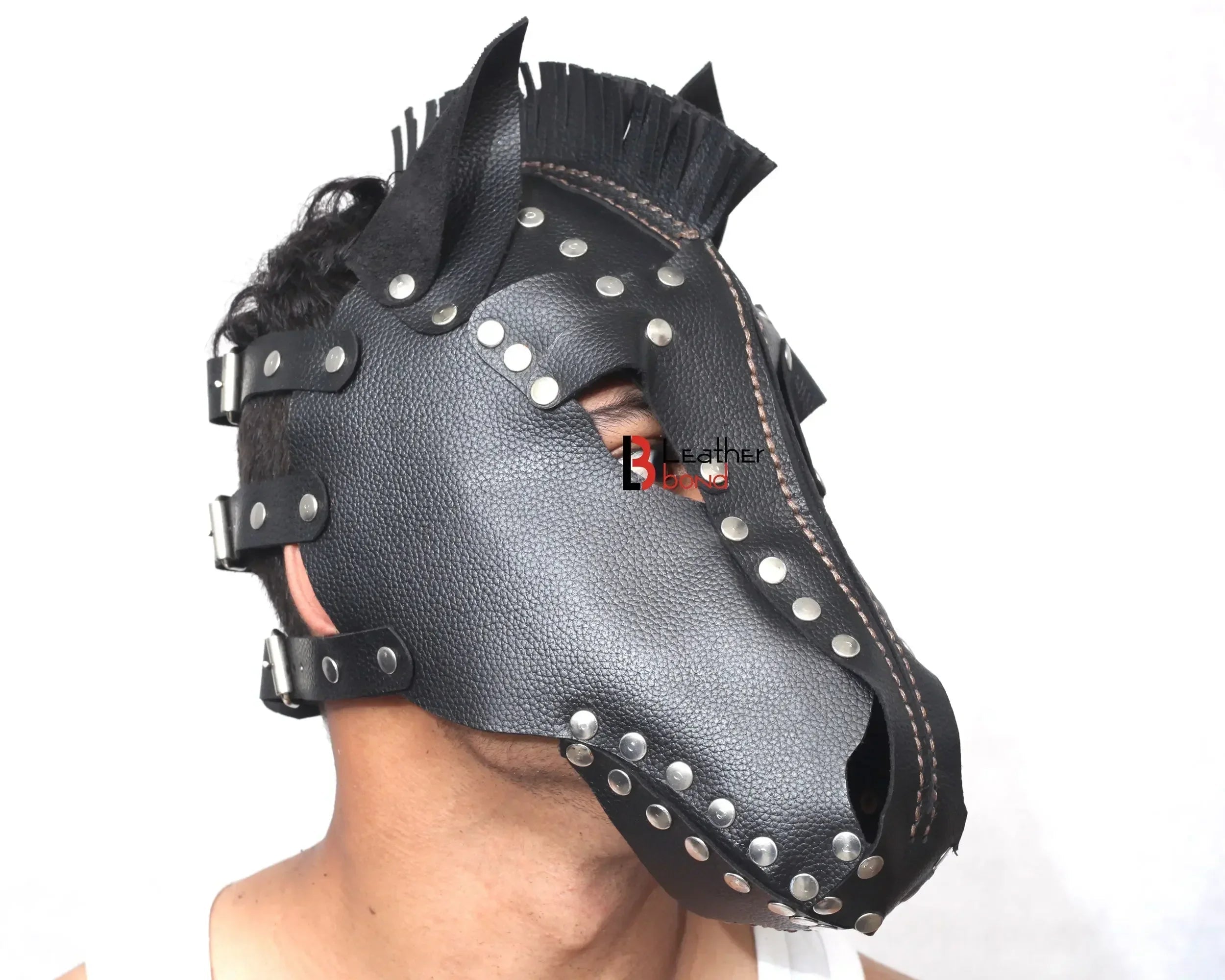 Genuine Cowhide Leather Horse Mask Hood Halloween Mask & Sensory Deprivation Hood | Reenactment & BDSM Costume