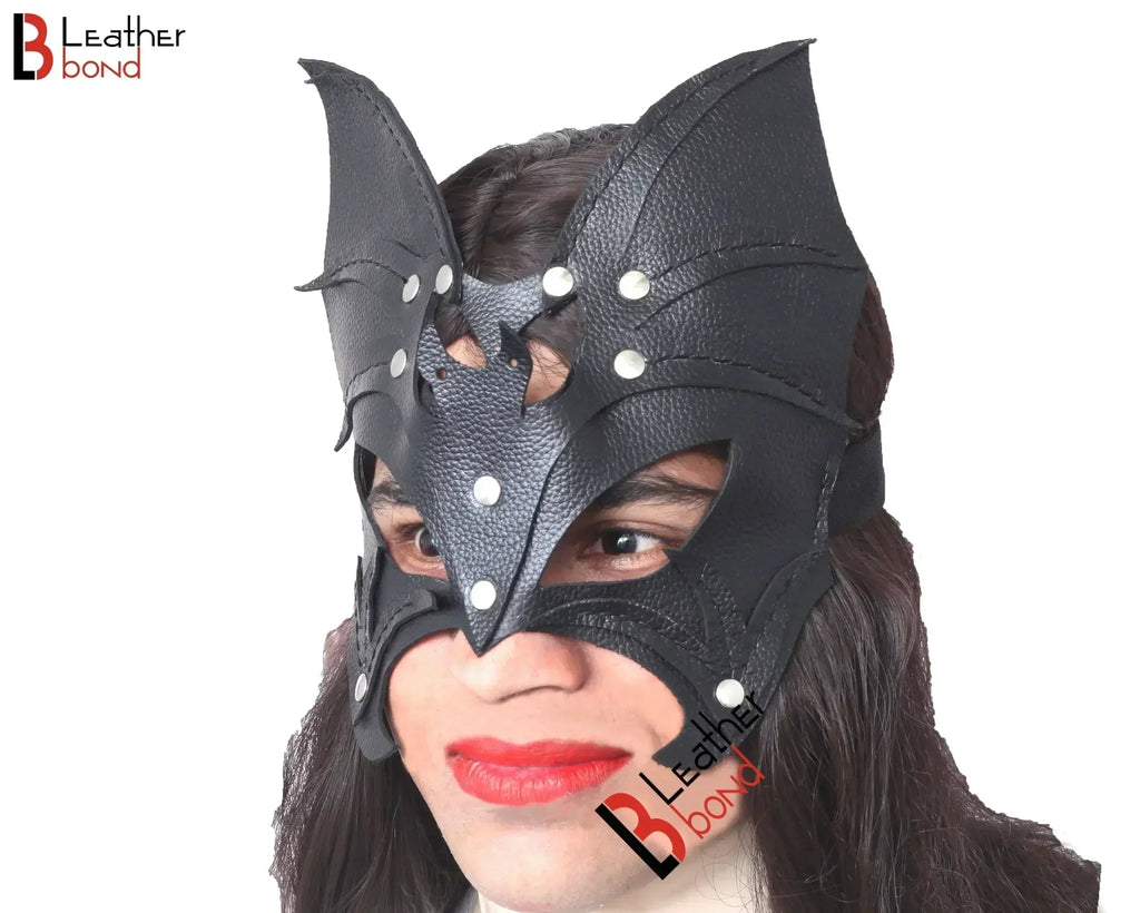 Genuine Cowhide Leather Batwoman Mask Halloween Mask, BDSM Fetish & Masquerade Party Mask | Handmade