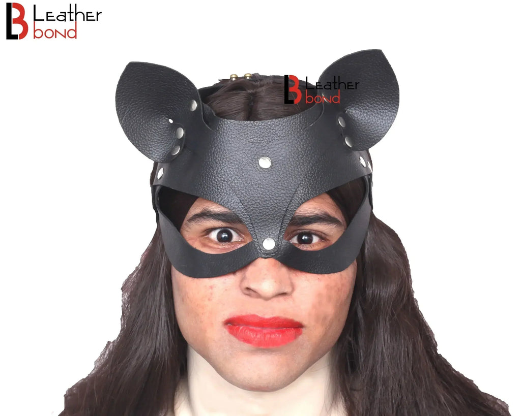 Genuine Cowhide Leather Cat Mask Halloween Mask, Catwoman, BDSM Fetish & Masquerade Party Mask