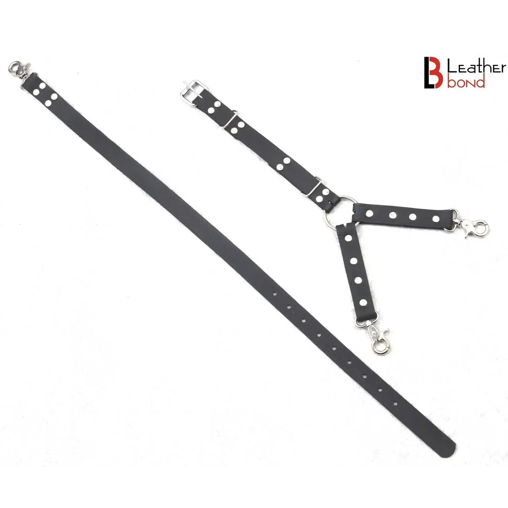 Y-Shape Bondage Hog Tie Connector Heavy Duty Swivel Snap Clips & Leather Straps