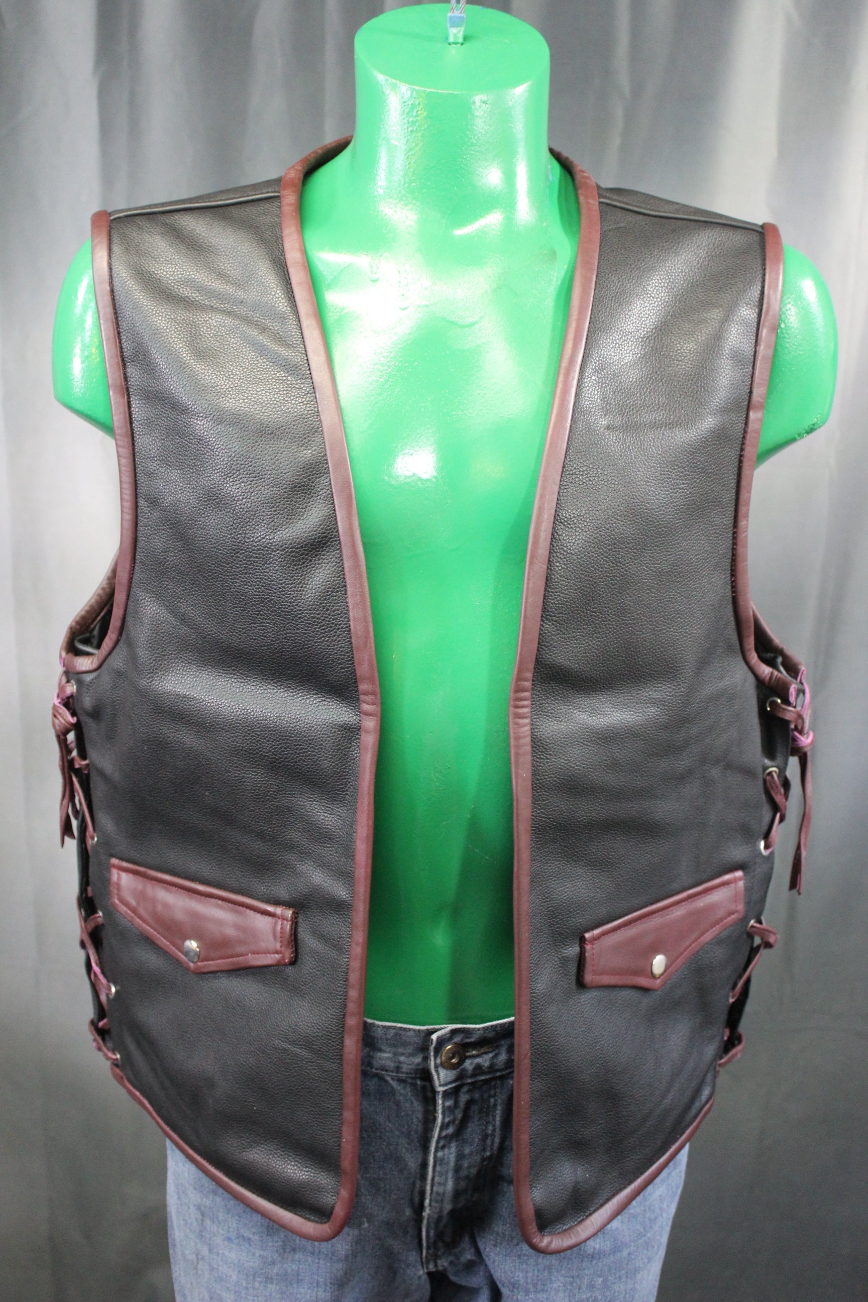 OnF Leather Bar Vest - Black with Dark Brown Highlights