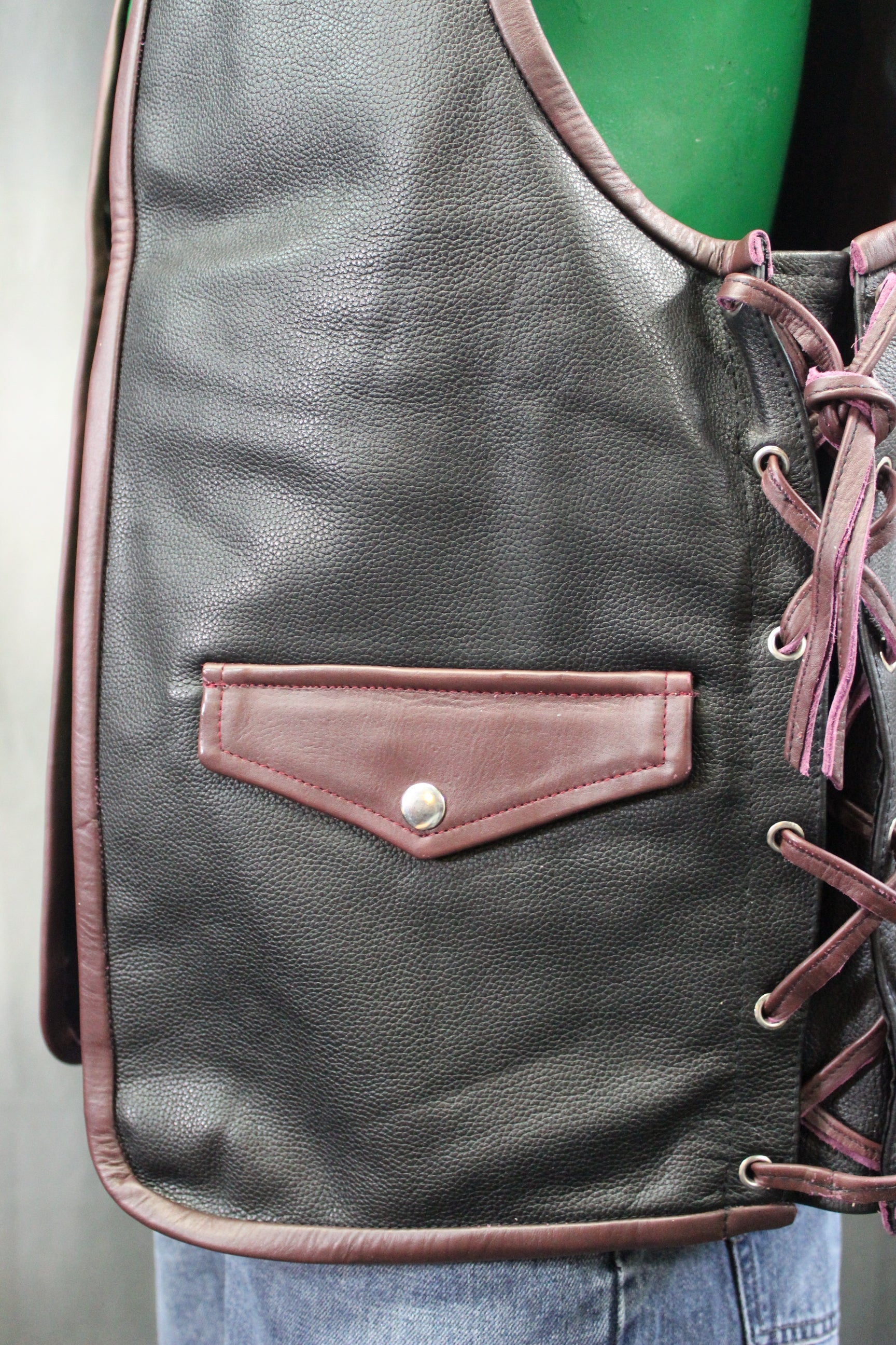OnF Leather Bar Vest - Black with Dark Brown Highlights