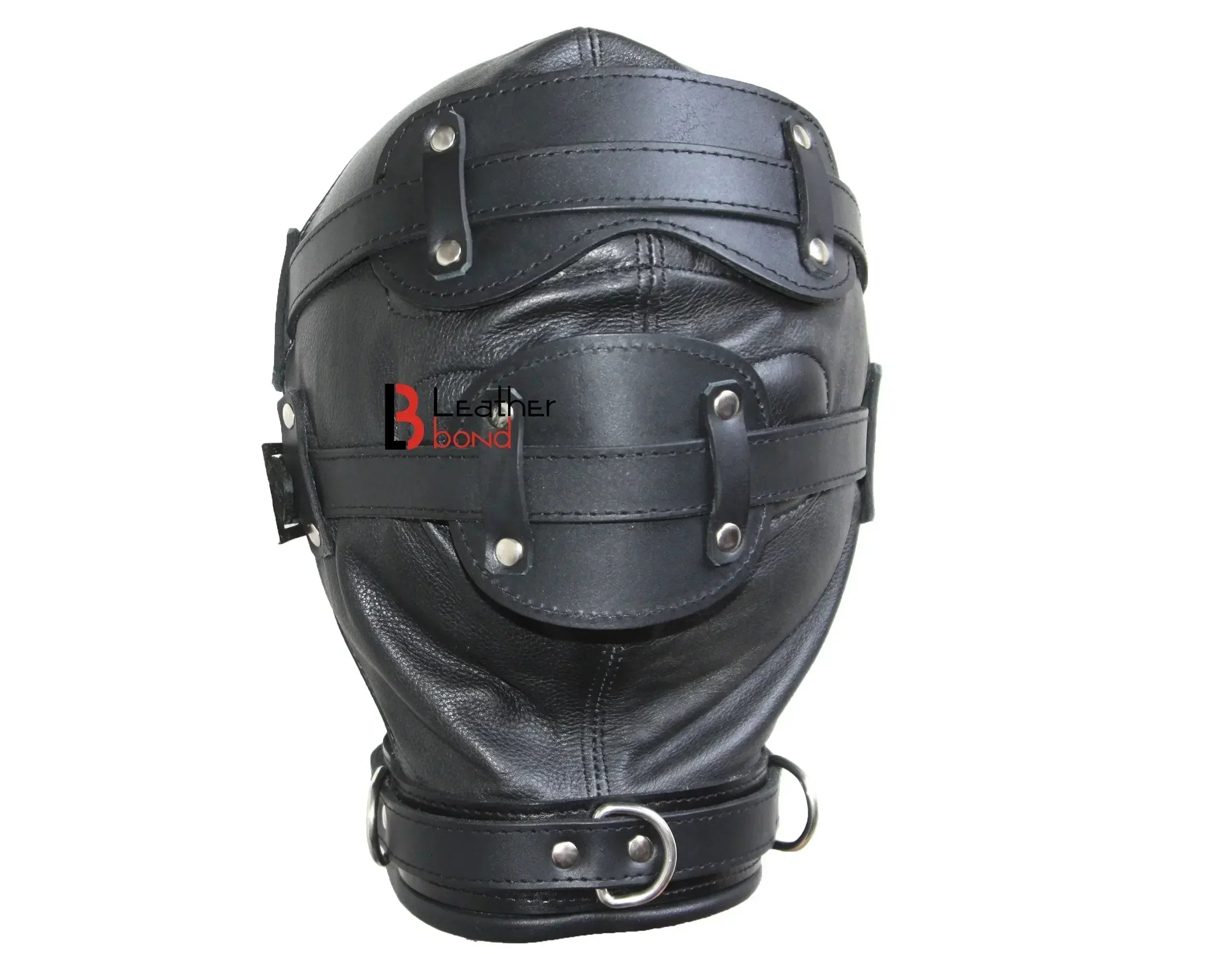Cowhide Leather Padded Mask Hood Sensory Deprivation Hood with Mouth Gag & Blindfold | BDSM Costume Gear