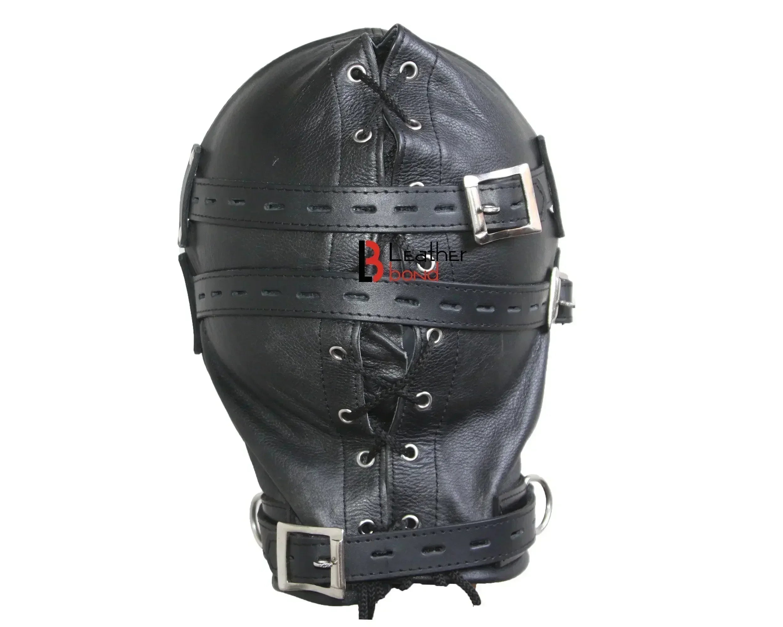 Cowhide Leather Padded Mask Hood Sensory Deprivation Hood with Mouth Gag & Blindfold | BDSM Costume Gear
