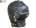 Cowhide Leather Sensory Deprivation Hood Padded & Lockable BDSM Mask | Costume Reenactment Gear