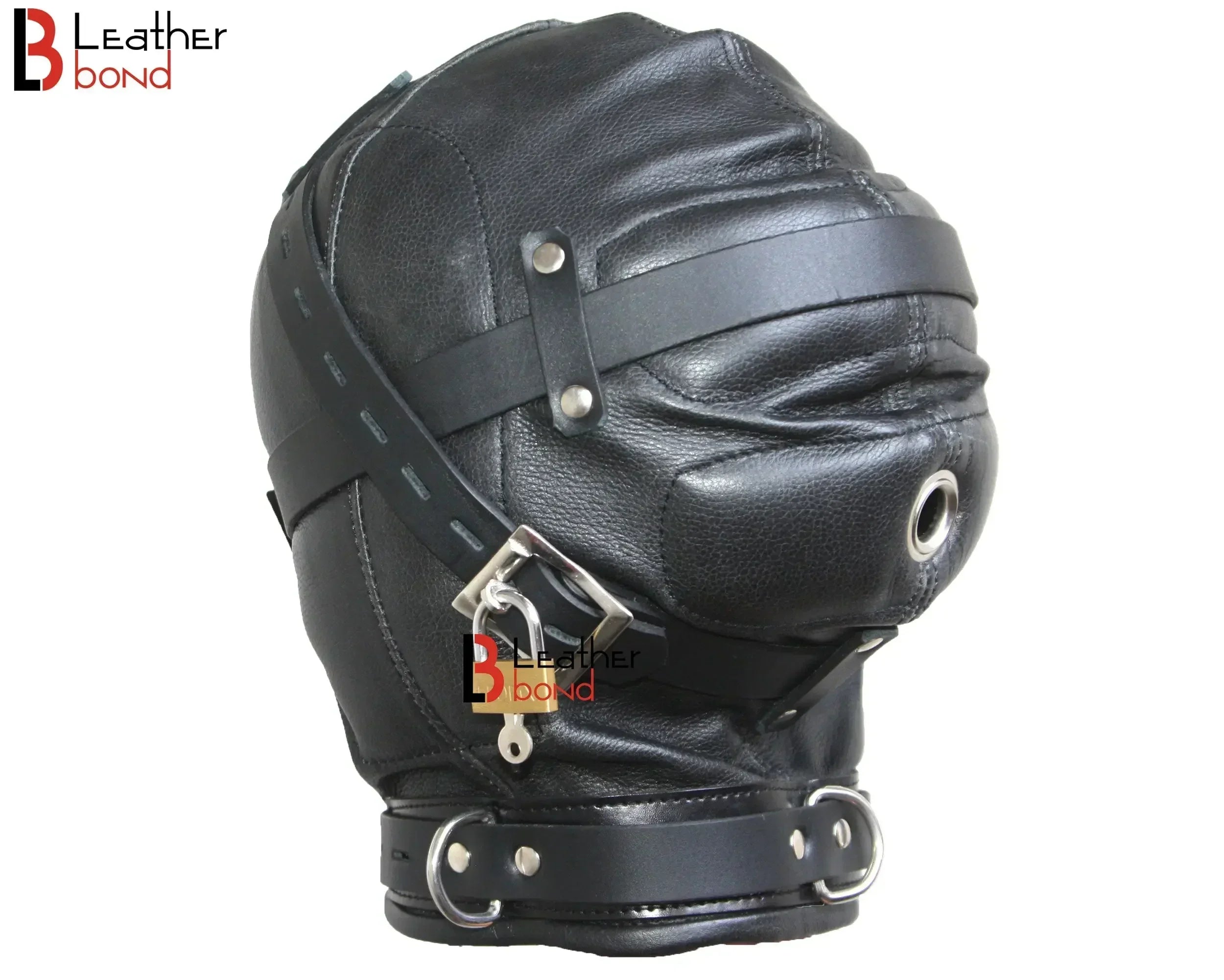Cowhide Leather Sensory Deprivation Hood Padded & Lockable BDSM Mask | Costume Reenactment Gear