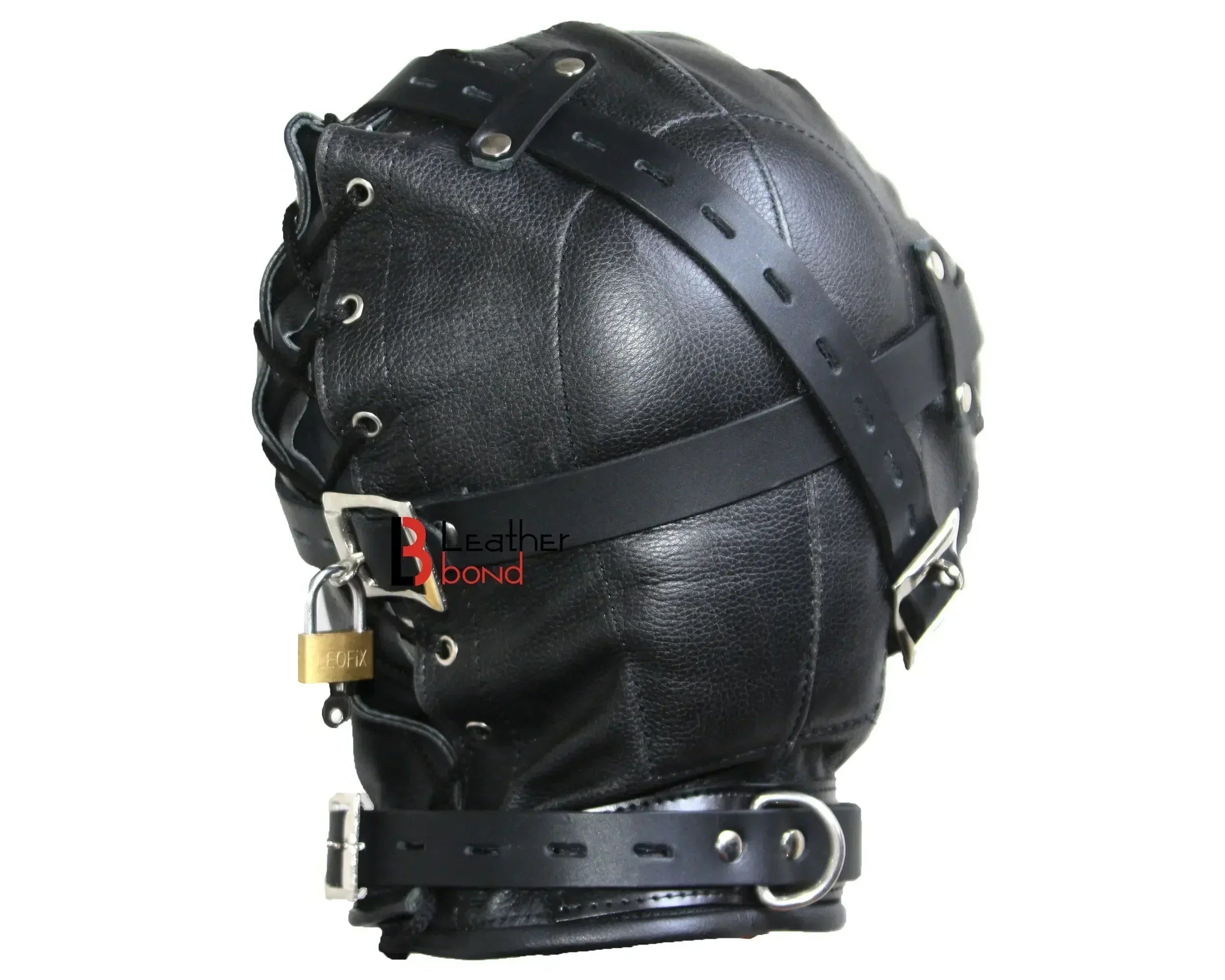 Cowhide Leather Sensory Deprivation Hood Padded & Lockable BDSM Mask | Costume Reenactment Gear