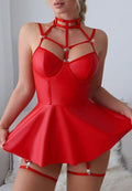 Alluring Red Faux Leather Intimate Wear