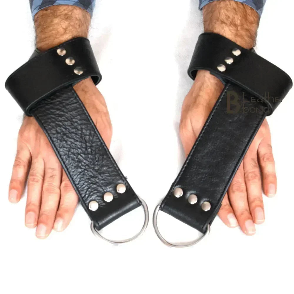 Real Strong Leather Suspension Wrist Cuffs Belts 2-Piece Restraint Bondage Set for Overhead Play