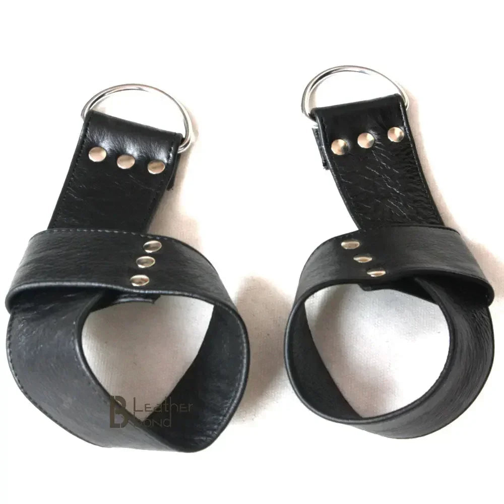 Real Strong Leather Suspension Wrist Cuffs Belts 2-Piece Restraint Bondage Set for Overhead Play