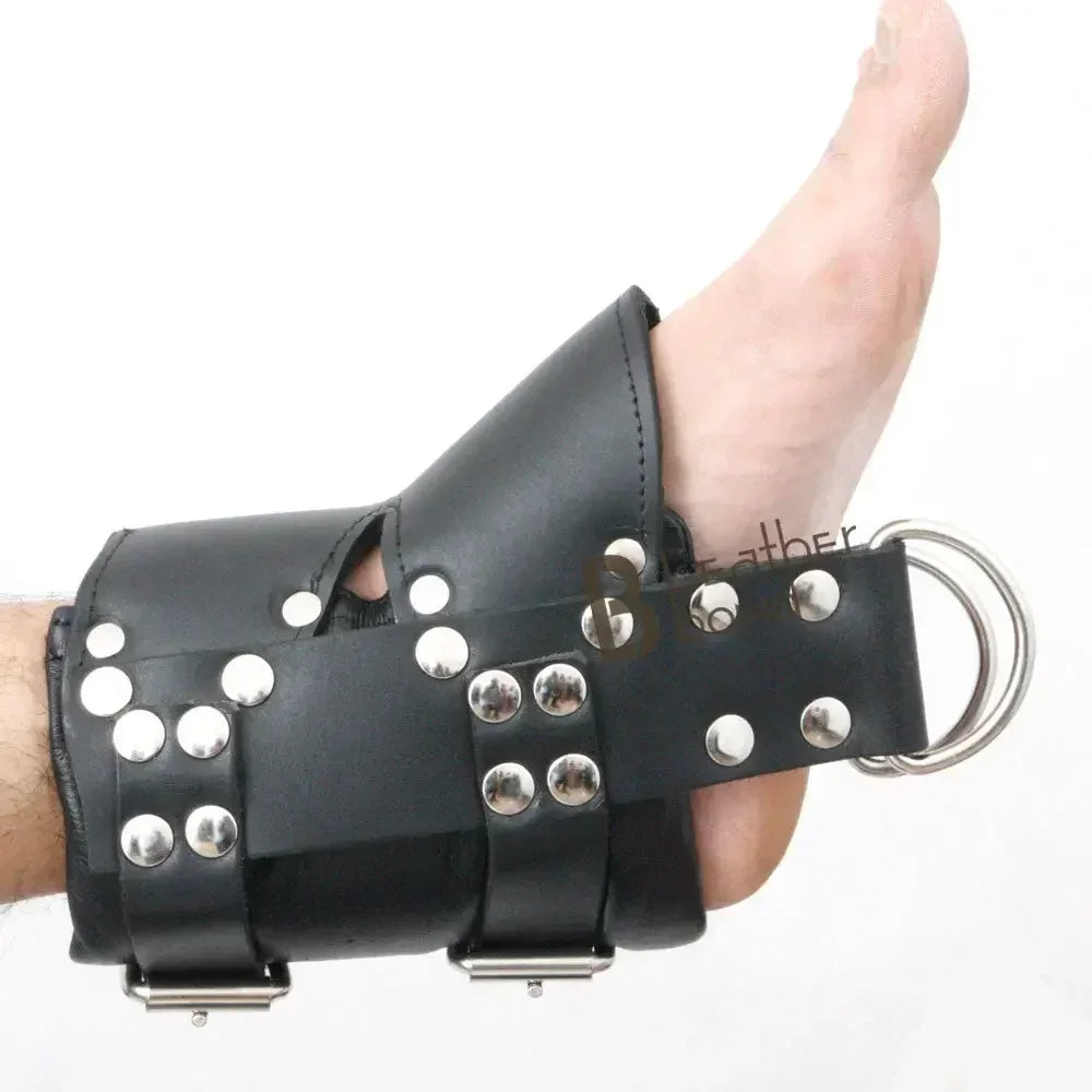Real Strong Leather Ankle Boot Cuffs 2-Piece Suspension Restraint Bondage Set | Black