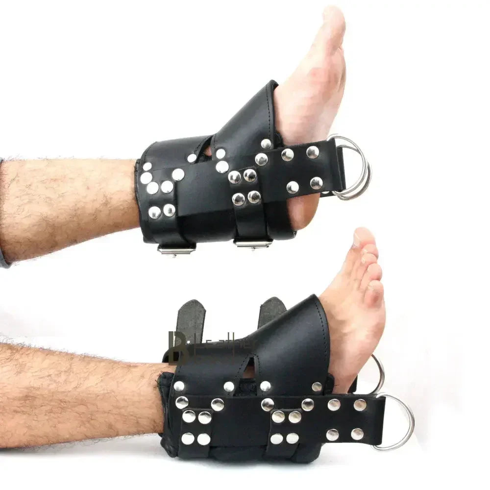 Real Strong Leather Ankle Boot Cuffs 2-Piece Suspension Restraint Bondage Set | Black