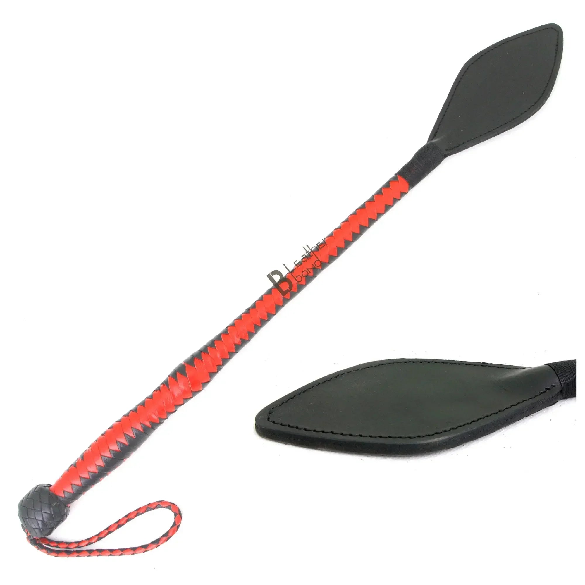 Real Cowhide Braided Riding Crop Whip Red & Black Dragon Tail | Fiber Core BDSM Flogger