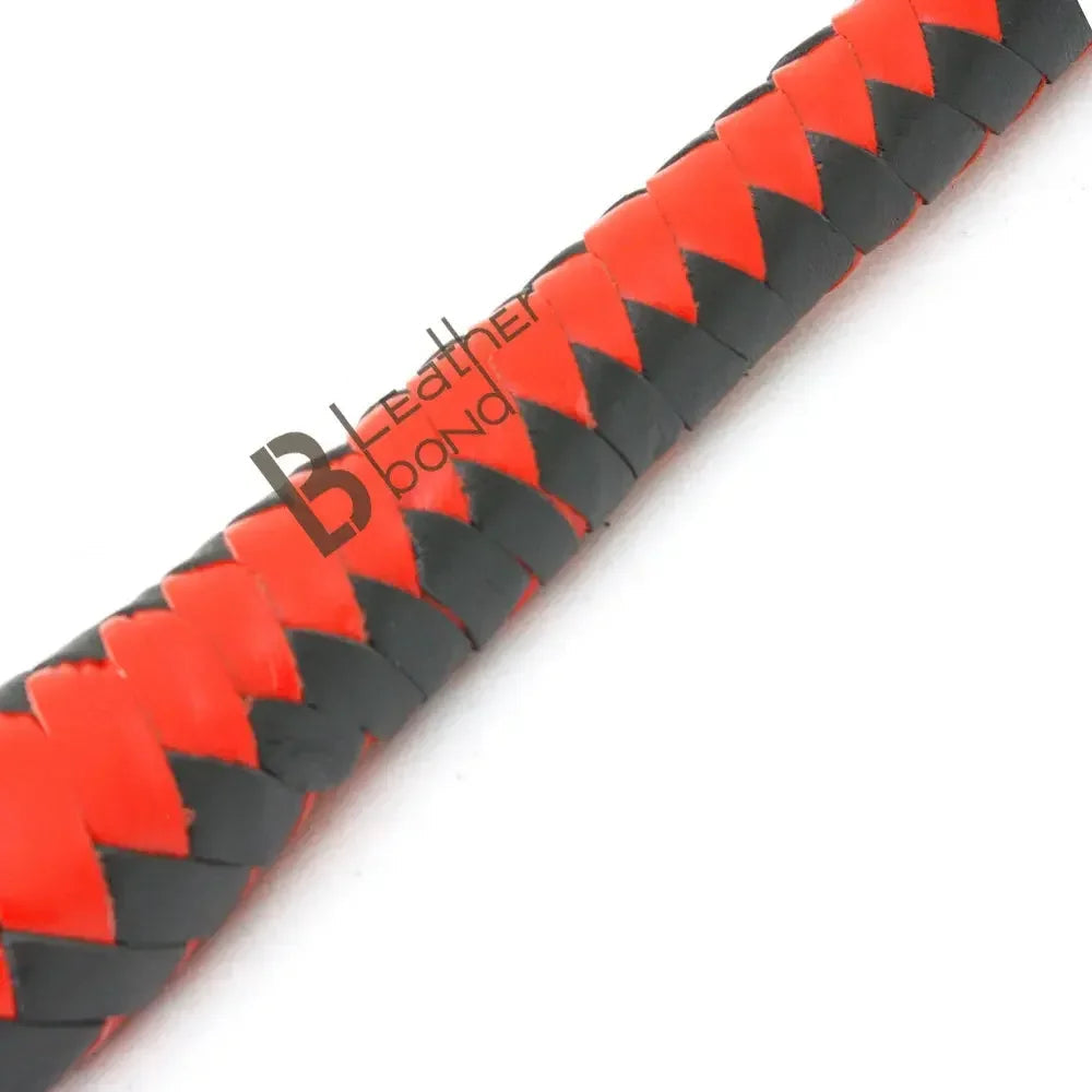 Real Cowhide Braided Riding Crop Whip Red & Black Dragon Tail | Fiber Core BDSM Flogger