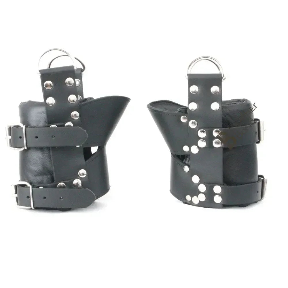 Real Strong Leather Ankle Boot Cuffs 2-Piece Suspension Restraint Bondage Set | Black