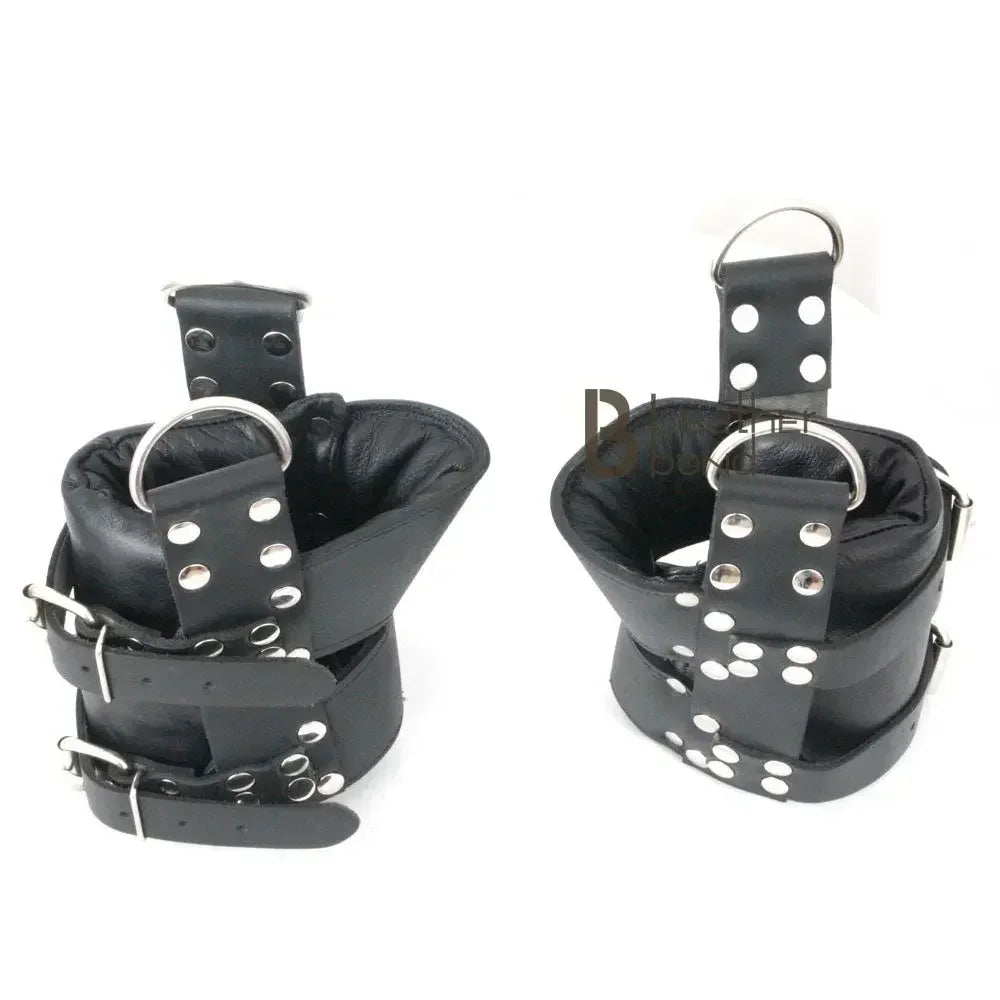 Real Strong Leather Ankle Boot Cuffs 2-Piece Suspension Restraint Bondage Set | Black