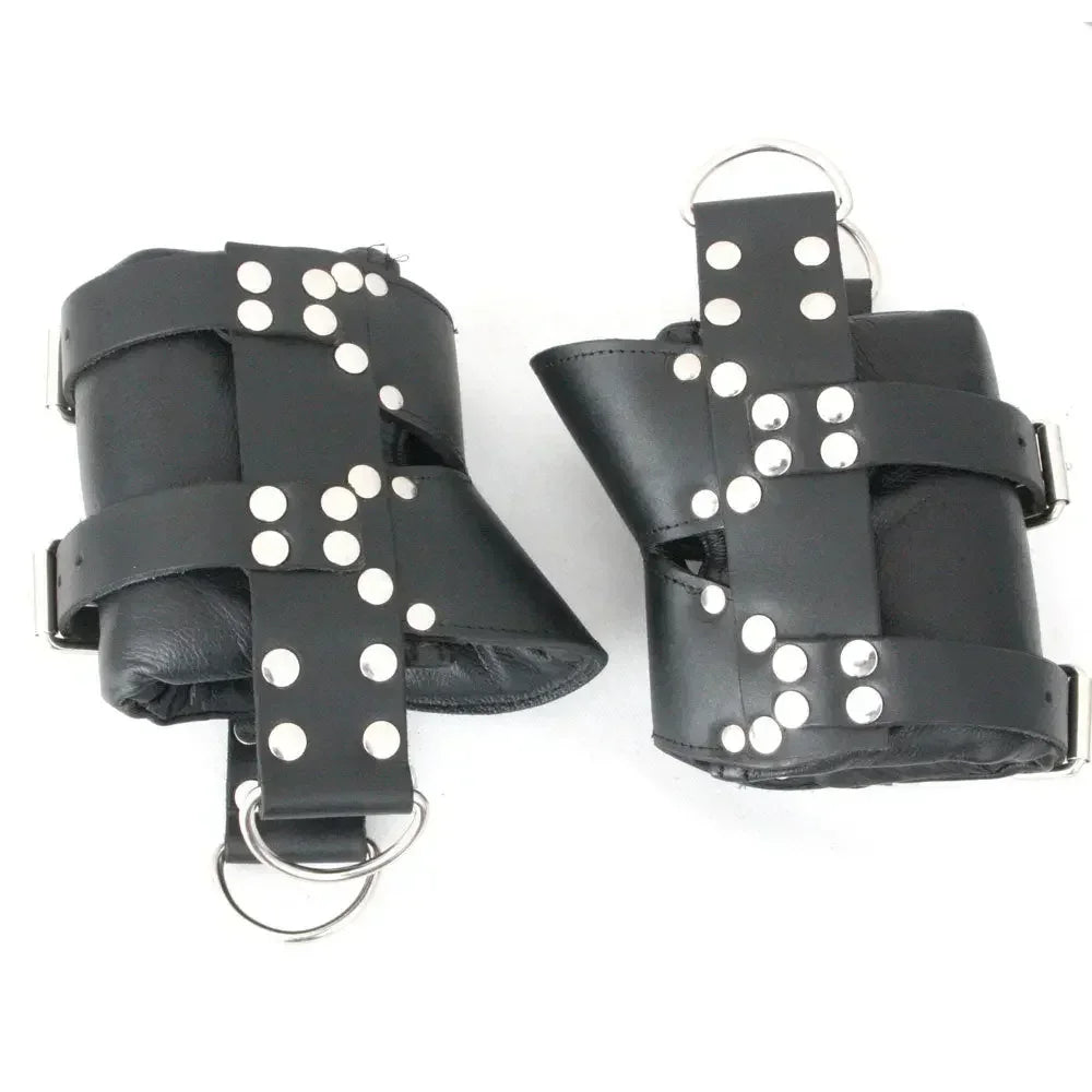 Real Strong Leather Ankle Boot Cuffs 2-Piece Suspension Restraint Bondage Set | Black