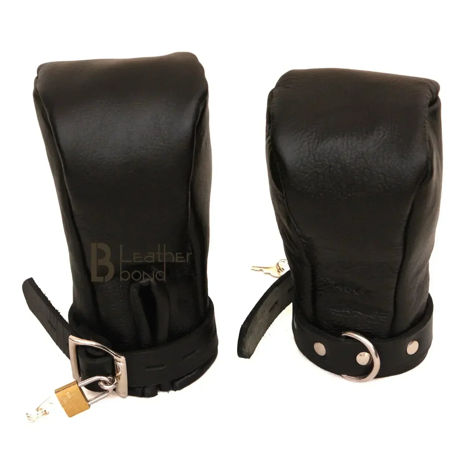 Real Cowhide Leather Fist Mitts Lockable Restraint Bondage Paw Gloves | Black, Red & Purple