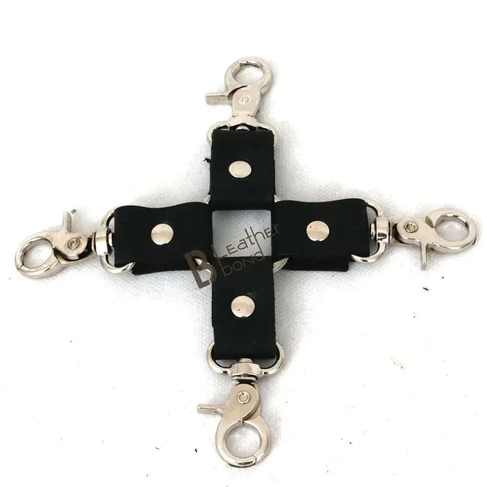 Real Leather 5-Piece Fur-Lined Ankle Cuffs & Wrist Cuffs Restraint Bondage Set with Hogtie | Black
