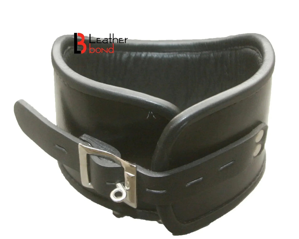 Cowhide Leather Curved Posture Neck Collar BDSM Collar & Wrist Restraints Set
