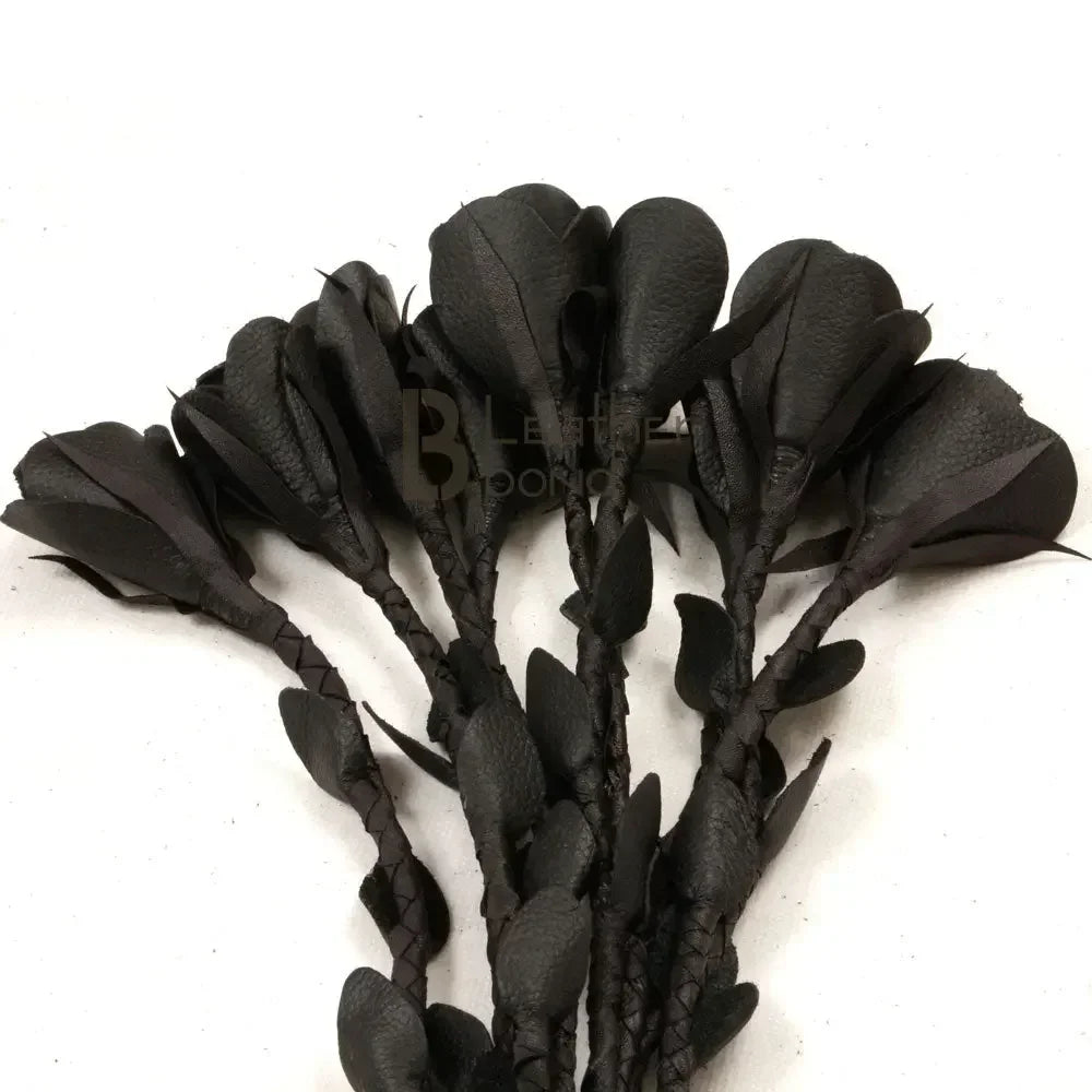 Real Genuine Cow Hide Leather Flogger 9 Braided Falls & Black Rose Heavy Duty Cat-o-nine Tails Flogger