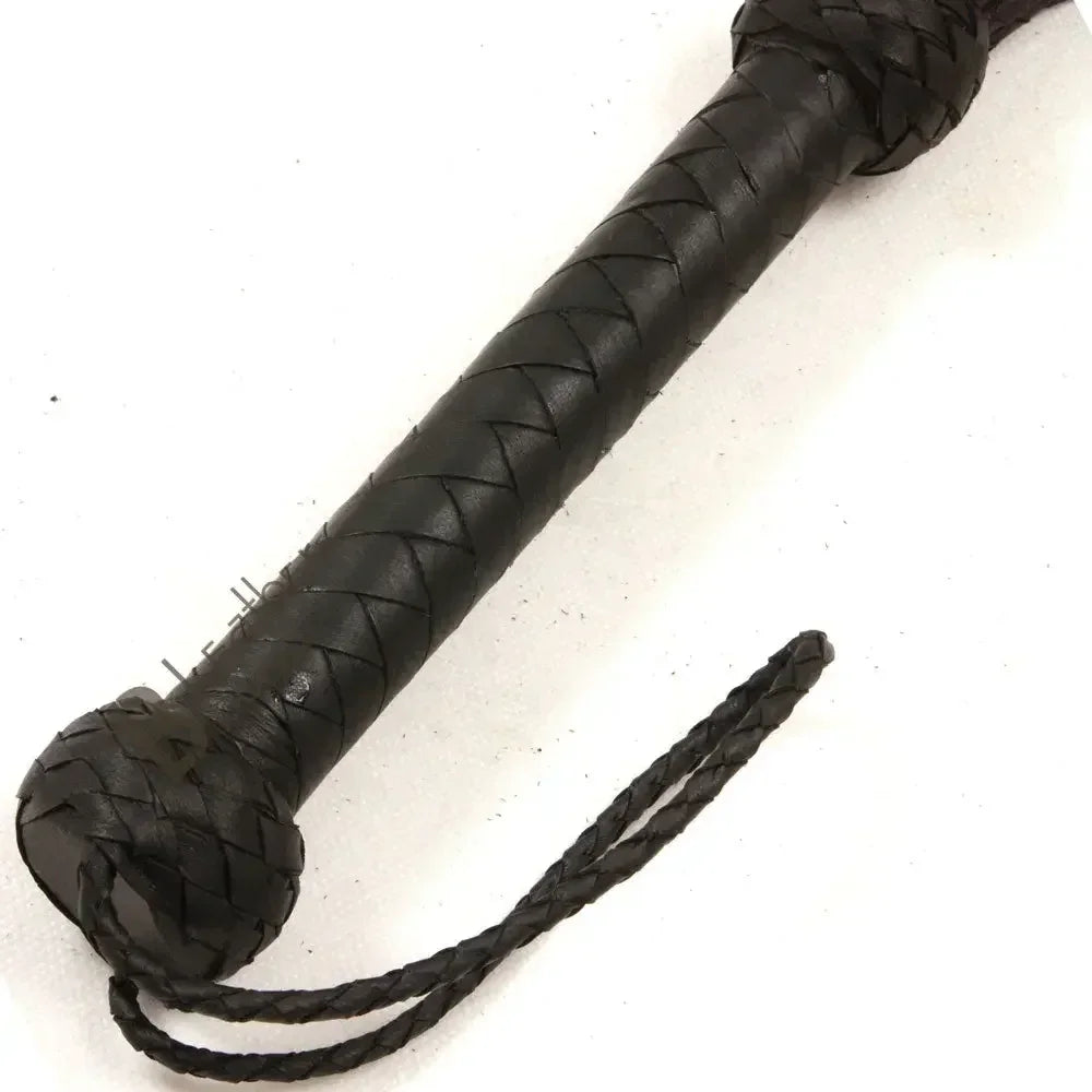 Real Genuine Cow Hide Leather Flogger 9 Braided Falls & Black Rose Heavy Duty Cat-o-nine Tails Flogger