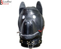 Genuine Cowhide Leather Puppy Dog Mask Hood Padded, Lockable Sensory Deprivation Hood with Mouth Gag