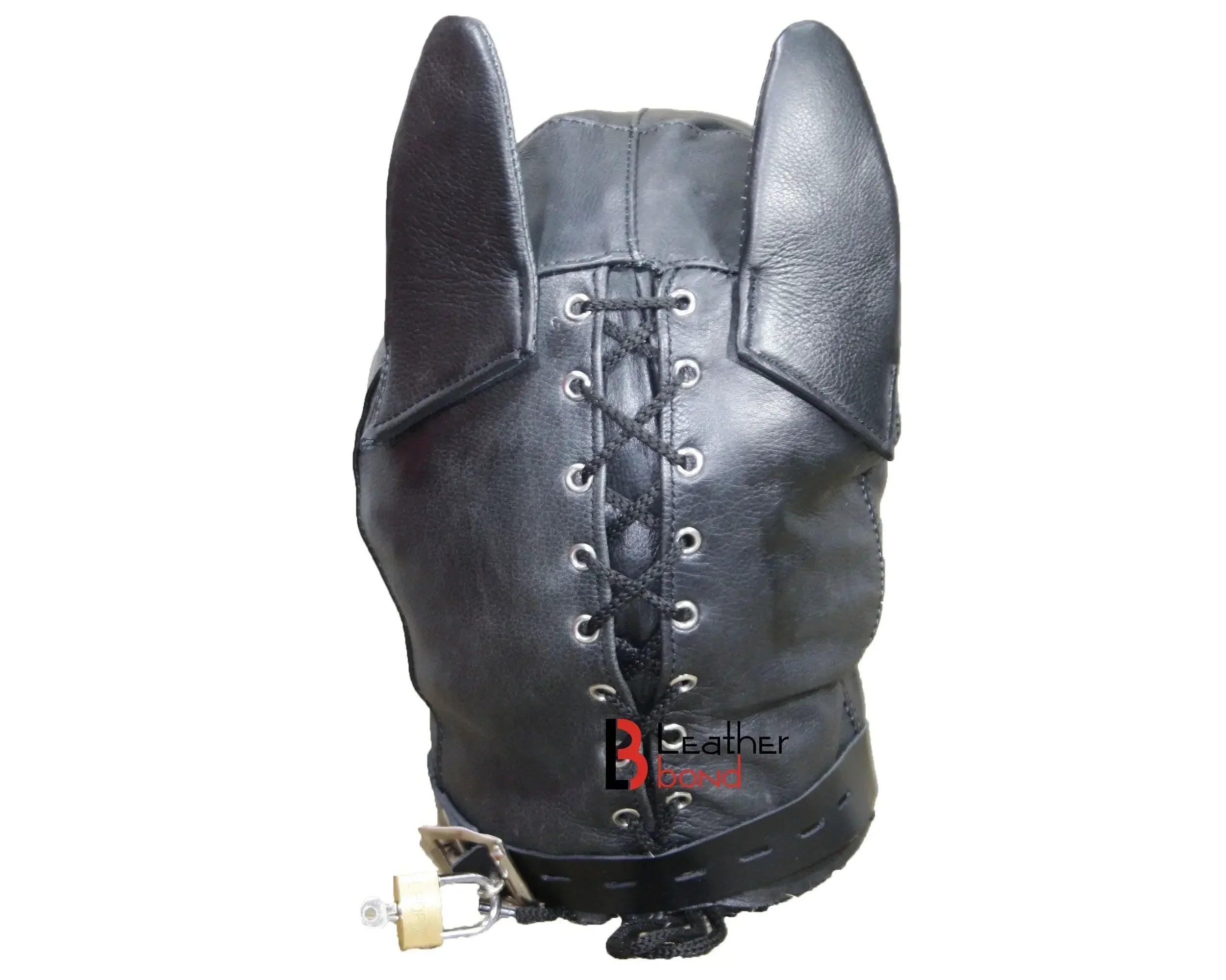 Genuine Cowhide Leather Puppy Dog Mask Hood Padded, Lockable Sensory Deprivation Hood with Mouth Gag