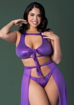 GLIMMER CROP TOP SKIRT TANGA METALLIC PURPLE 2XL