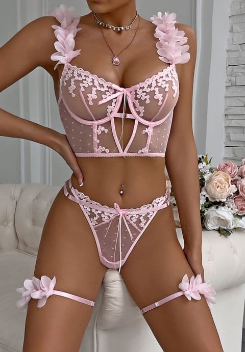 Charming Sheer Lingerie with Flower Details