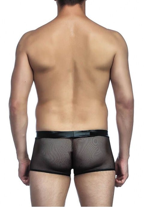 Mens Faux Leather And Fishnet Boyshort