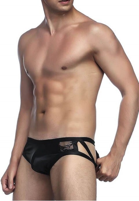 Mens Faux Leather And Lace Panty